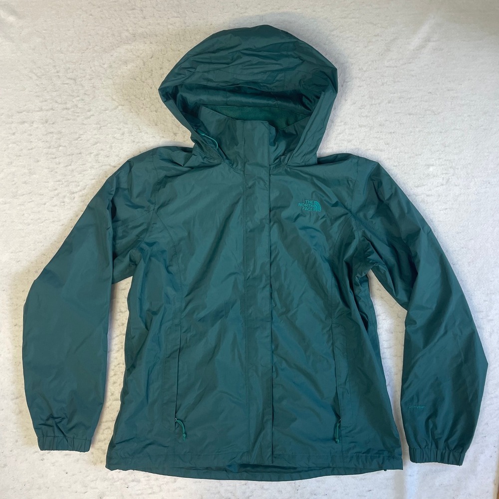 The North Face DryVent Rain Jacket Womens Large Green Hooded Full Zip Waterproof